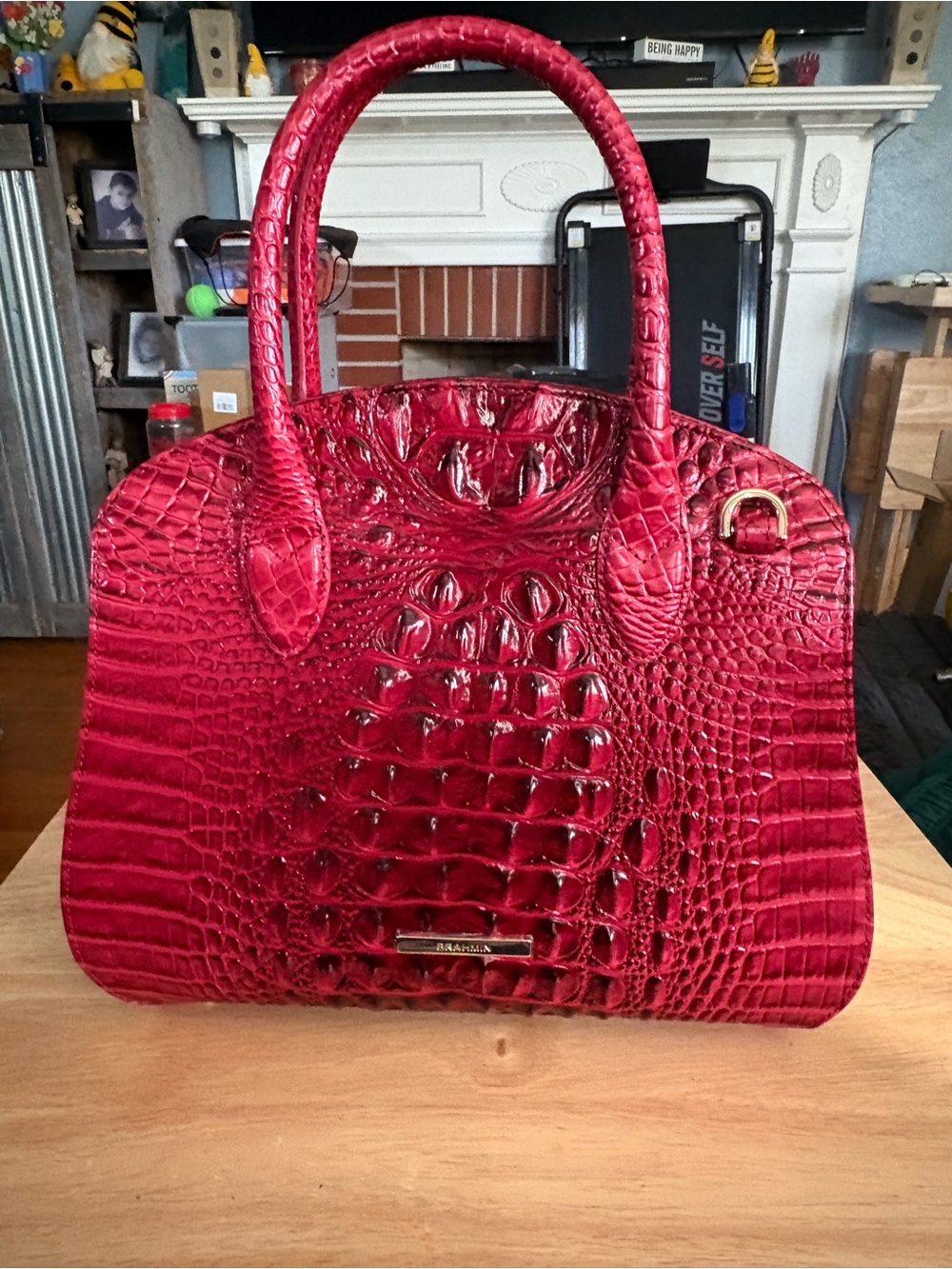 Brahmin Red Croc-Embossed Satchel